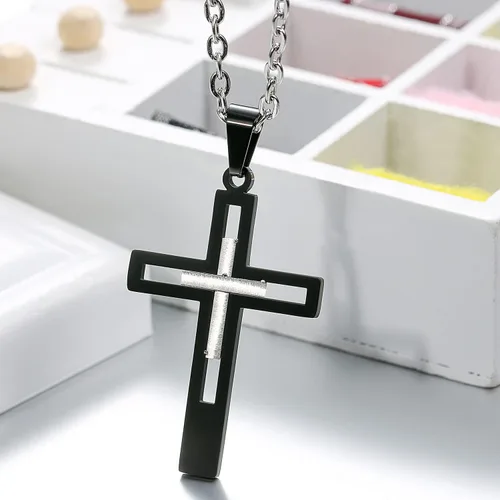 Vista 26 de OIDEA Cross Pendant Necklace for Men Women: High Polish Hollow Openwork Stainless Steel Cross Chain Mens Jewelry Gifts