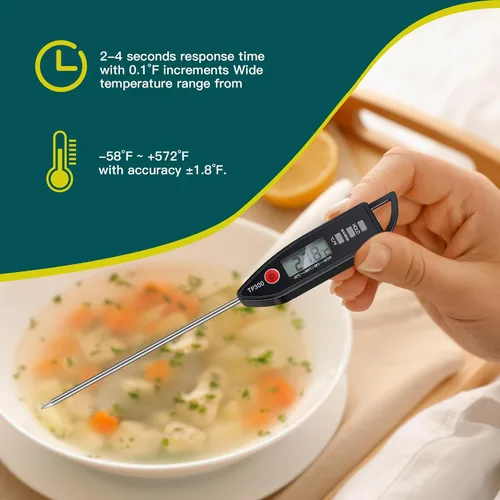 Vista 6 de Copkim Juego de 3 Termómetros de Cocina Impermeables para Agua, Líquidos, Velas y Carne. Termómetro Digital de Carne con Sonda Larga de Lectura Negro