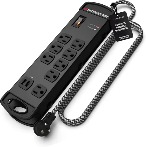 Vista 9 de Monster Pro MI - Regleta de protección contra sobretensiones profesional con tecnología MOV ignífuga para computadoras, amplificadores, pedales