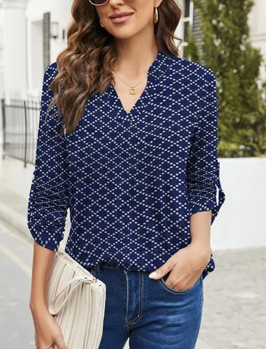 Vista 5 de Halife - Blusa para mujer, estilo túnica, manga 34 enrollable, cuello en V y estampado floral