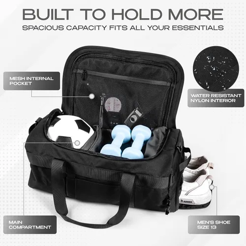 Vista 3 de Mochila de lona 3 en 1 con bolsillo para zapatos y portátil, portavasos, gimnasio ventilado y bolsa de viaje, Negro, Sobre el hombro/mochila/bolsa