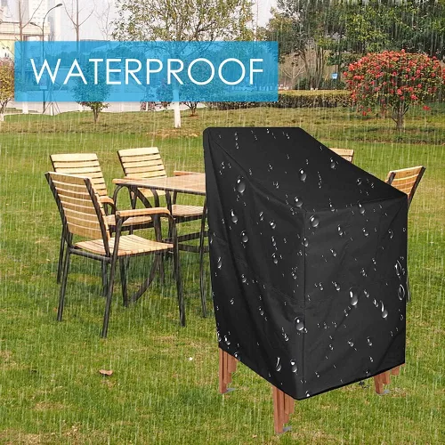Vista 5 de Funda de silla apilable con respaldo alto para patio, bolsa de almacenamiento impermeable para muebles de exterior, protección de asiento profundo