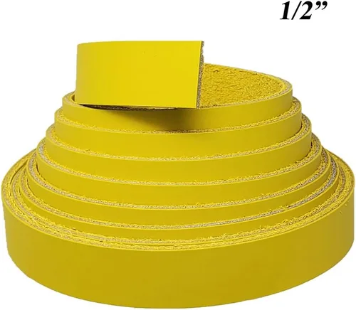 Vista 4 de Amarillo Tiras de piel 2 inch de ancho hasta 96 inch de largo – 6 – 7. (2.4 – 2,8 mm.) LATIGO tiras de piel por pitka piel