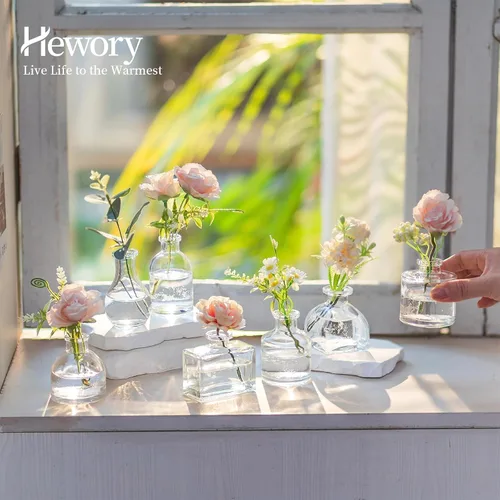Vista 6 de Hewory Jarrones pequeños para centros de mesa: 42 piezas de jarrón de vidrio pequeño a granel - Jarrones pequeños transparentes para boda, baby