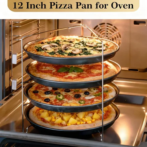 Vista 9 de Sartén de pizza de 12 pulgadas para horno, 2 unidades, bandeja redonda de aluminio antiadherente de 1 pulgada de profundidad para hornear pizza