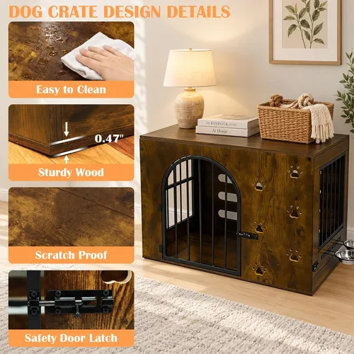 Vista 2 de Mueble de jaula para perros pequeños y medianos, 32 pulgadas Marrón