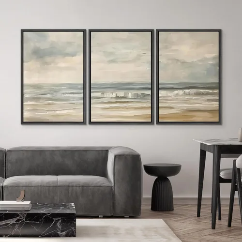 Vista 4 de SIGNWIN Lienzo enmarcado para pared, juego de arte abstracto de serenidad costera, ilustraciones abstractas junto al mar, arte moderno, decorativo