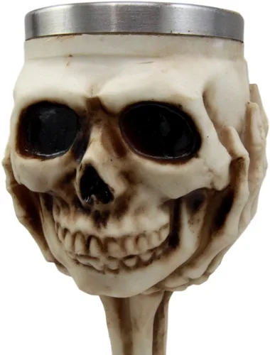 Vista 5 de Ebros Gift Osario Esqueleto agarrando garra de mano edificante cráneo cráneo copa de vino Copa de cáliz 6 oz Beverage Serveware Drinkware Halloween
