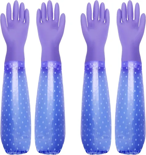 Vista 9 de XANGNIER Guantes largos para limpiar el baño, guantes impermeables resistentes a los productos químicos, longitud del codo, brazo completo de PVC 1