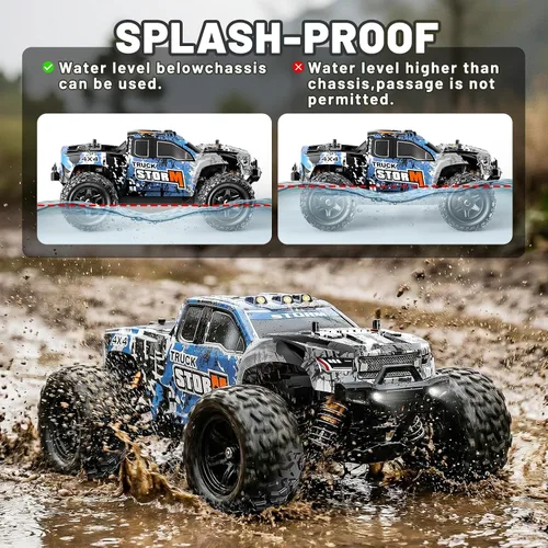 Vista 6 de Autos RC 1:18 4x4 Camión monstruo de alta velocidad para niños y adultos, vehículo de control remoto todoterreno de 22.4 mi/h, camión RC impermeable