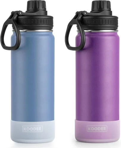 Vista 12 de Koodee Paquete de 2 botellas de agua, de 12 onzas, acero inoxidable, con aislamiento al vacío, con tapa de boquilla a prueba de fugas, color verde