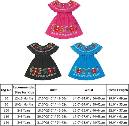 Vista 7 de FYMNSI Vestido mexicano para niñas pequeñas con bordado floral étnico mexicano, vestidos casuales con volantes, vestido de verano para vacaciones