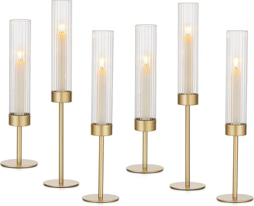 Vista 15 de Hewory Portavelas cónicos negros: juego de portavelas de 3 piezas de vidrio huracán alto para candelabros, portavelas para decoración de mesa