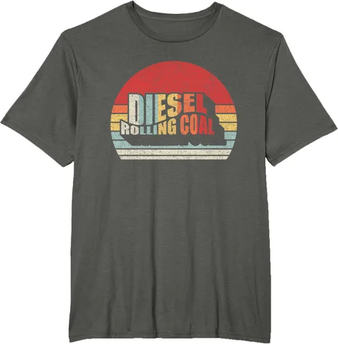 Vista 5 de Camiseta de camión diésel con motor diésel retro y divertido de carbón, Negro