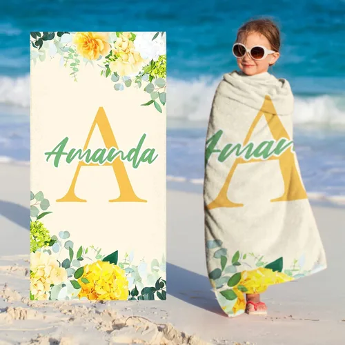 Vista 15 de Toallas de playa personalizadas para bebé niña con nombre para niños y adultos, toalla de baño de algodón con flores de acuarela personalizadas