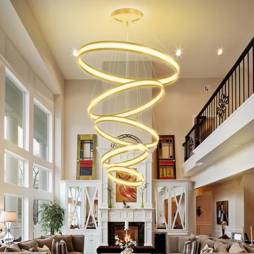Vista 10 de Moderno candelabro de anillo acrílico regulable con LED, lámpara de anillo ajustable para comedor, sala de estar, dormitorio, cocina