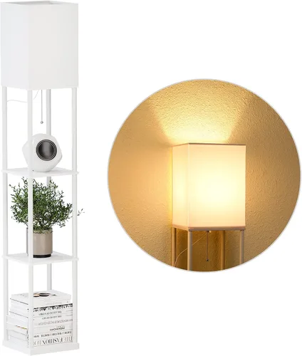 Vista 15 de SUNMORY Lámpara de pie de 5 niveles con estantes, moderna lámpara de pie cuadrada con bombilla de temperatura de 3 colores, lámpara de estantería
