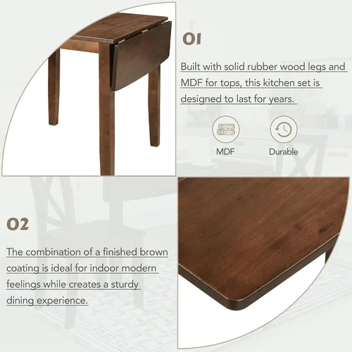 Vista 7 de Harper & Bright Designs Juego de mesa de comedor de madera de 3 piezas con 2 sillas con respaldo en X, juego de comedor de rincón de desayuno que