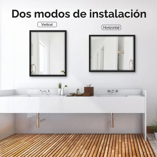 Vista 4 de Espejo de baño negro de 24 x 30 pulgadas, espejo rectangular de tocador con marco de metal, espejo decorativo rectangular montado en la pared