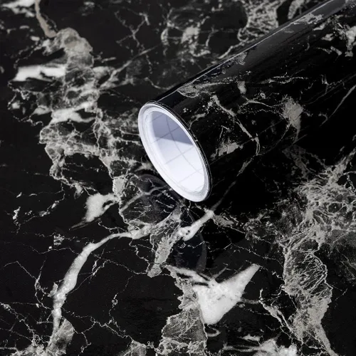 Vista 13 de Papel de mármol Arthome, papel pintado autoadhesivo, resistente al agua, vinilo de PVC brillante, a prueba de aceite, papel de granito blanco/gris