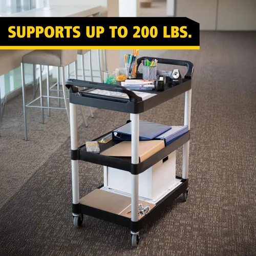 Vista 5 de Rubbermaid Commercial Products Carrito Rodante de Servicio/Utilitario/de Empuje de Servicio Pesado de 3 Estantes, Capacidad de 200 libras, Negro