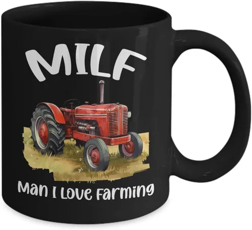 Vista 2 de Milf Cup Man I Love Farming Farmer Mug Black, Gifts For Farm Women Sexy Idea For Wife, Farm Mom Life Tractor Mug Country Girl Girlfriend Anniversary