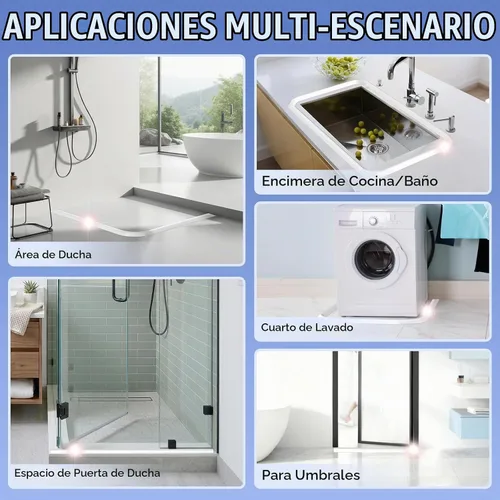 Vista 6 de Protector de agua para umbral de ducha, (39 pulgadas), barrera de silicona plegable para duchas a ras de suelo, tapón de agua autoadhesivo