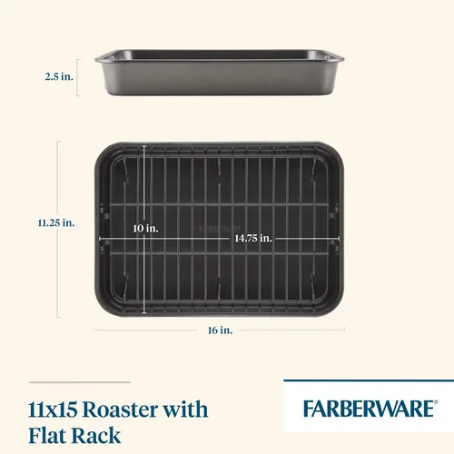 Vista 2 de Farberware Bakeware - Asador de acero antiadherente con estante plano, 11 pulgadas x 15 pulgadas, gris