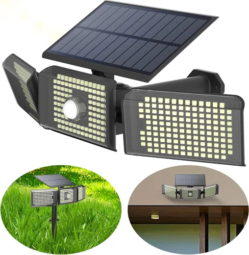 Vista 9 de Luces solares con sensor de movimiento, 3600 lúmenes, 260 luces LED solares con 2 opciones de instalación, 3 modos de iluminación, luz de seguridad