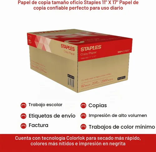 Vista 5 de Staples Papel de copia, 11x17 pulgadas Tamaño del libro mayor, 92 brillo
