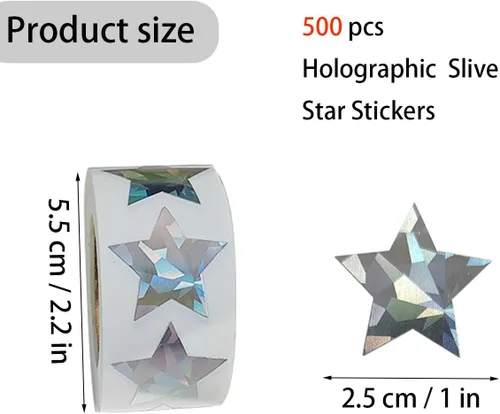 Vista 4 de 1000 calcomanías metálicas de estrella con purpurina, holográficas, autoadhesivas, 1 pulgada
