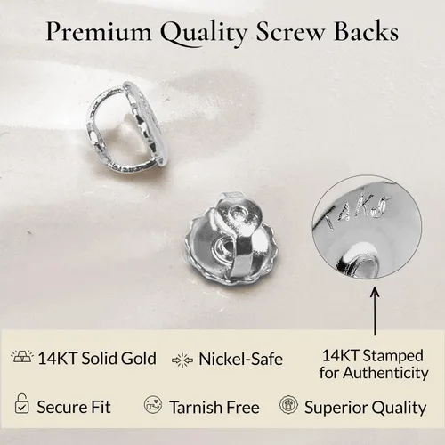 Vista 5 de Everyday Elegance Pendientes sólidos de oro blanco de 14 quilates con dos piezas de repuesto para parte trasera de arete Tornillo roscado