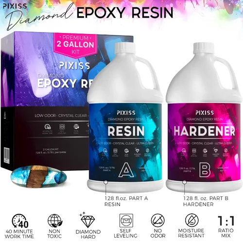 Vista 4 de Pixiss Kit de resina epoxi de 2 galones, resina de arte transparente y endurecedor con guantes, esparcidor, varillas de mezcla de silicona