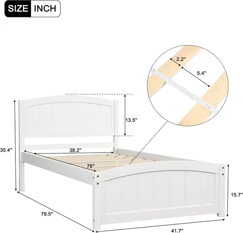 Vista 2 de Harper & Bright Designs Base de cama de plataforma individual, base de colchón y trineo con cabecero, estribo, soporte de listones de madera