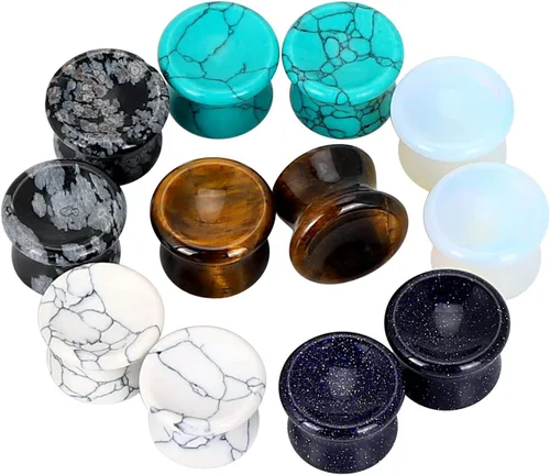 Vista 22 de Qmcandy - Juego de 6 pares / 16 pares de dilatadores para las orejas, de piedra mixta, expansores, conjunto de perforación corporal calibre 8G a 3/4