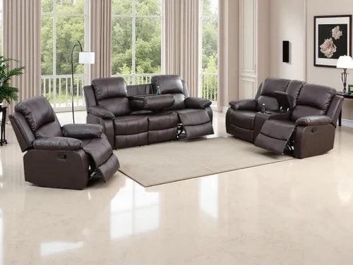 Vista 39 de Sofá reclinable manual moderno, sofá reclinable de cuero de 3 plazas, sofá reclinable de sala de estar, sofá con portavasos y mesa abatible