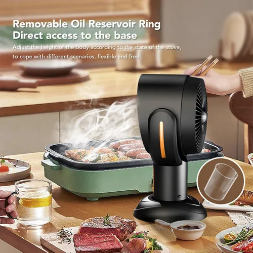Vista 8 de Campana extractora portátil, 5 V, 8 W, 2 velocidades de iones negativos USB, ventilador extractor de cocina de escritorio con filtro extraíble, taza