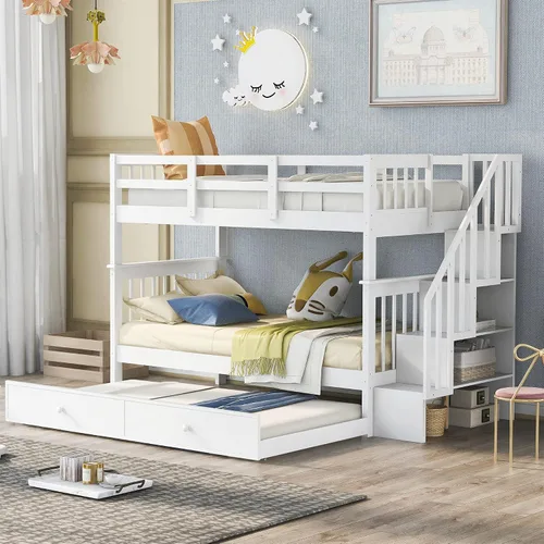Vista 10 de Harper & Bright Designs Litera Individual sobre Individual con Escaleras y Cama Nido, Marco de Litera de Escalera de Madera Maciza con Espresso