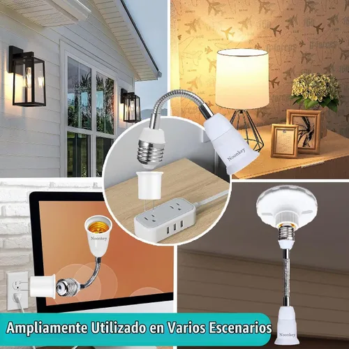 Vista 6 de Noonkey Extensor de enchufe de luz [2 unidades], cuello flexible ajustable de 360 grados, adaptador de extensión de 7.5 in/7.5 pulgadas, compatible