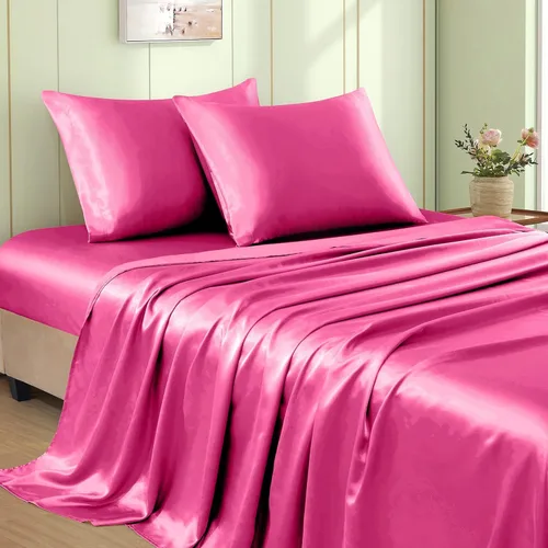 Vista 20 de VACVELT Juego de 3 sábanas de satén color beige tamaño individual, juego de ropa de cama, sábana bajera de satén sedoso con bolsillo profundo de 15