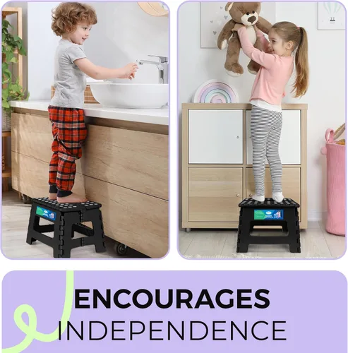Vista 8 de Dyforce Taburete plegable de 9 pulgadas para niños y adultos, taburete de pie plegable y ligero para niños pequeños, cocina, baño, capacidad de 300