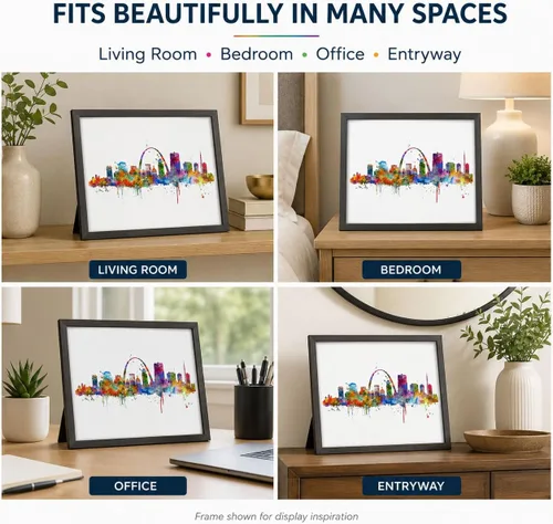 Vista 7 de ZEARPT Impresión artística del horizonte de San Luis de Missouri Skyline City Acuarela, papel artístico de San Luis para colgar en la pared, arte