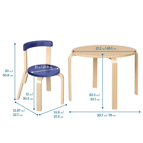 Vista 2 de ECR4Kids Juego de mesa de madera curvada y silla con respaldo curvo, muebles para niños, surtidos, 5 piezas Durable birch, GREENGUARD Gold