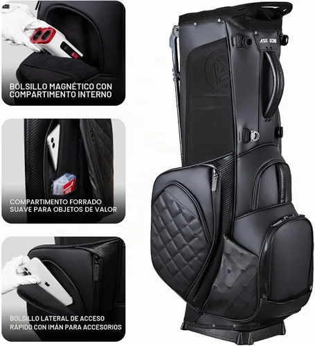 Vista 4 de ASK ECHO Prestige Full-Length Hybrid Stand Bag – Premium Leather Negro