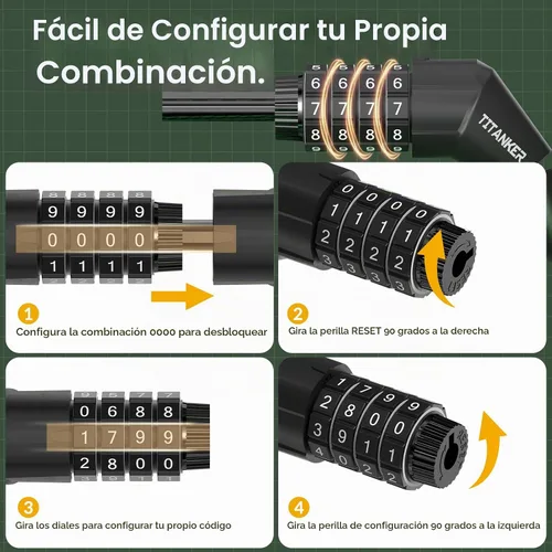 Vista 6 de Titanker Cable de bloqueo de bicicleta, bloqueo de cable de bicicleta de 4 pies, bloqueo de bicicleta autoenrollable básico para niños, combinación