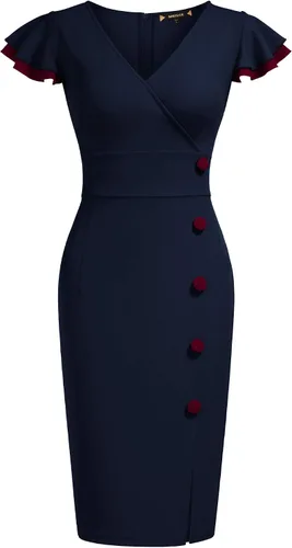 Vista 5 de Miusol Vestido de noche vintage con cuello en V profundo para mujer