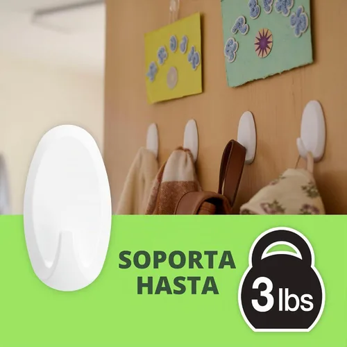 Vista 2 de FrogTape reMOVEables Ganchos de pared resistentes, 8 ganchos y 12 tiras, soporta hasta 3 libras, sin daños, fácil de quitar y reutilizar, gancho