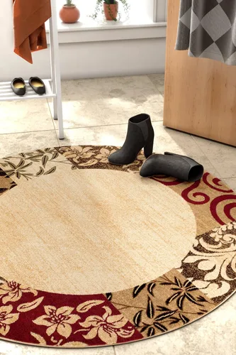 Vista 2 de Well Woven Barclay Vane Willow Damask - Alfombra moderna de 7 pies 10 pulgadas, redonda, color beige