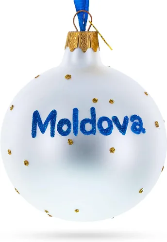 Vista 2 de Bandera de Moldavia Bola de Vidrio Adorno de Navidad 3.25 Pulgadas