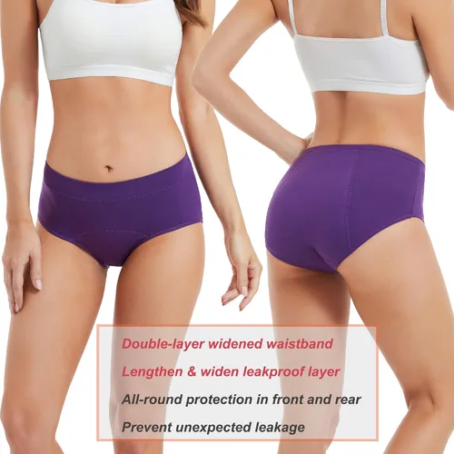 Vista 2 de HATSURE Ropa interior para el período para mujer, a prueba de fugas, de algodón, para la noche, bragas menstruales (paquete múltiple)